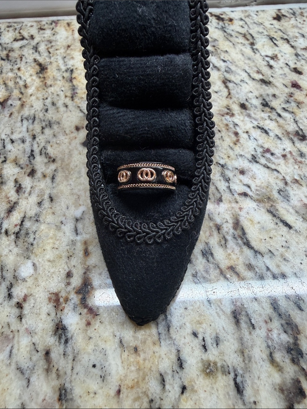 Black Decorative Band Ring with Gold Accents